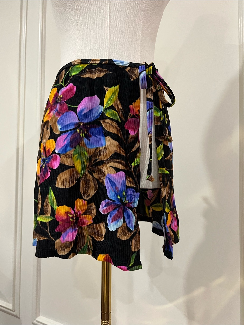 Catalina Black Floral Mini Skirt with Blue, Pink & Yellow Flowers